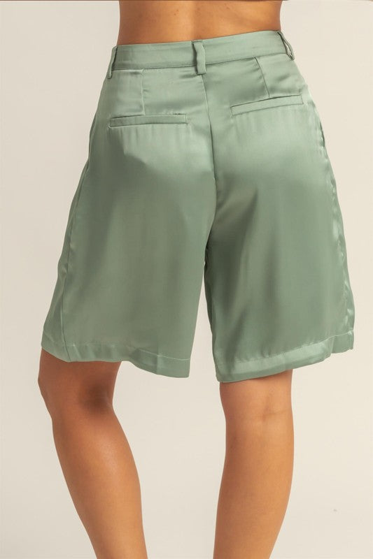 HYFVE High-Waist Pleated Satin Shorts